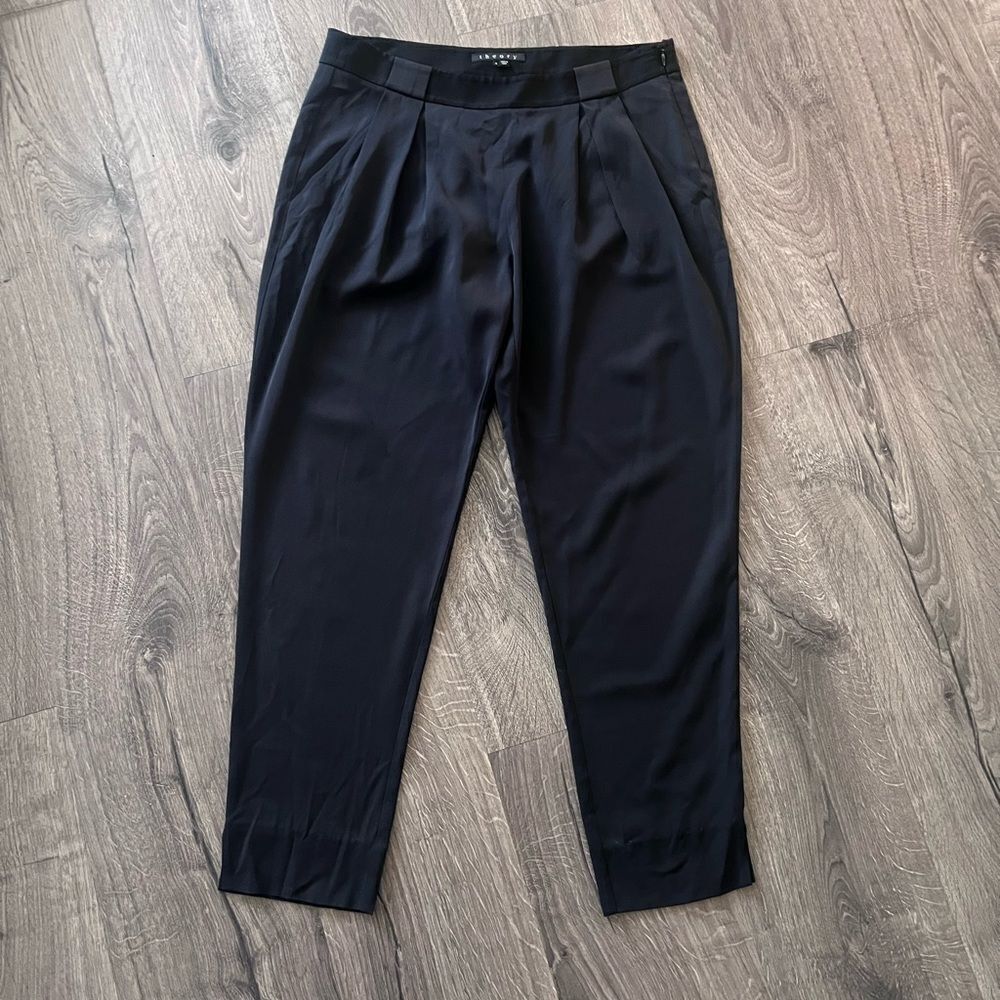 Theory Women  Kissan Lifestyle Trousers Pants Black Silk Georgette size 4